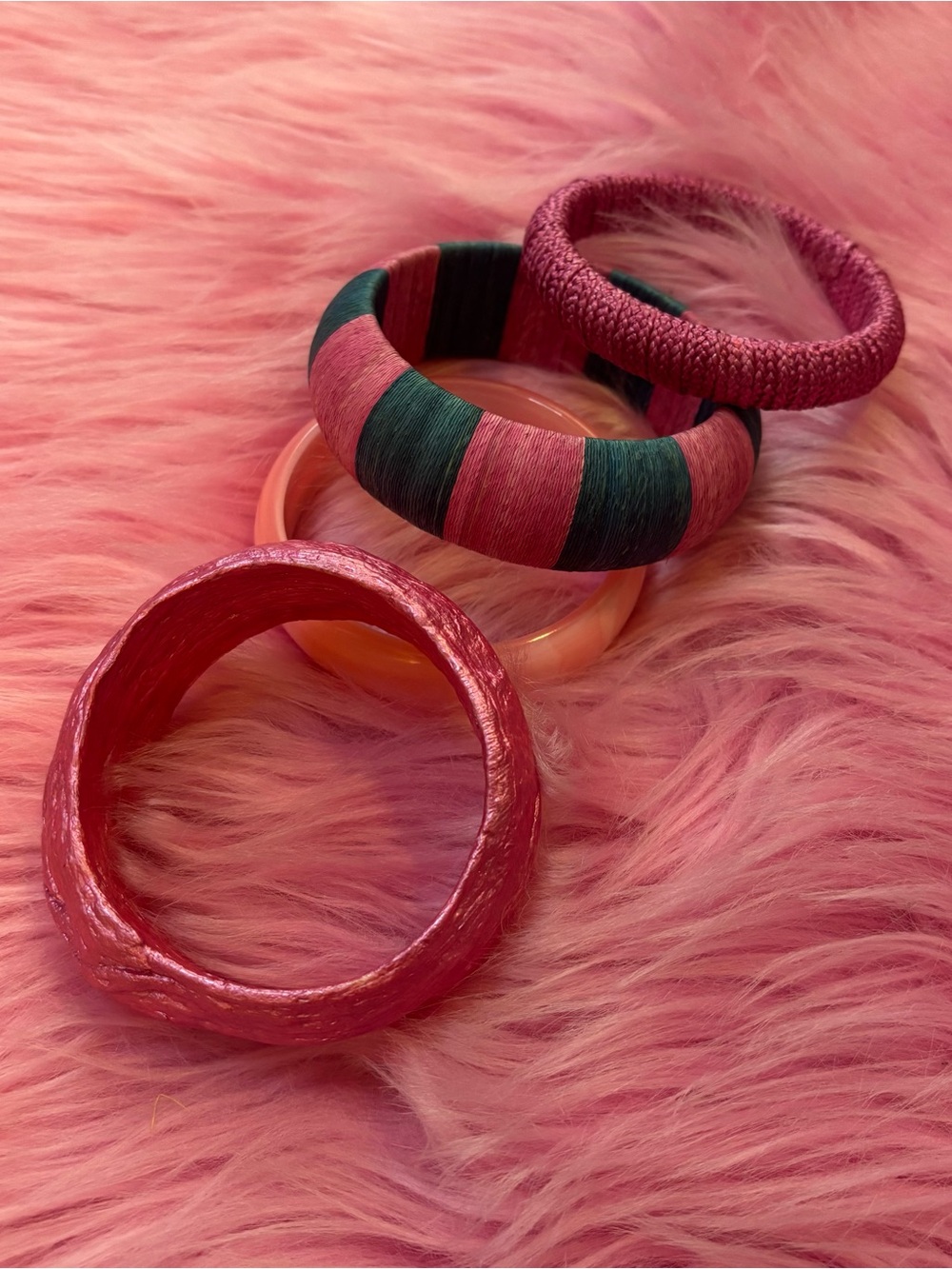 Set of 4 Pink & Teal Boho Chunky Bangle Bracelets